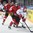 PARIS, FRANCE - MAY 10: Switzerland's Romain Loeffel #55 battles with Belarus's Yevgeni Kovyrshin #88 during preliminary round action at the 2017 IIHF Ice Hockey World Championship. (Photo by Matt Zambonin/HHOF-IIHF Images)
